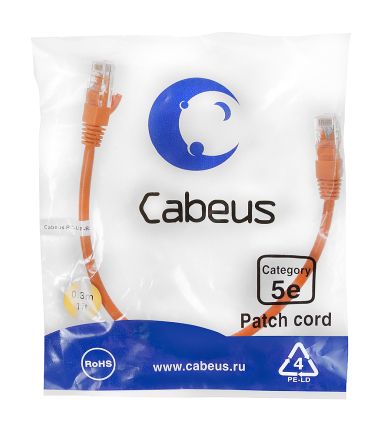 Шнур коммутационный Cabeus PC-UTP-RJ45-Cat.5e-0.3m-OR-LSZH