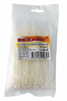 Стяжка кабельная Rexant, неоткрывающаяся, 4х150 мм (ШхД), 10х100 шт, материал: нейлон, цвет: белый