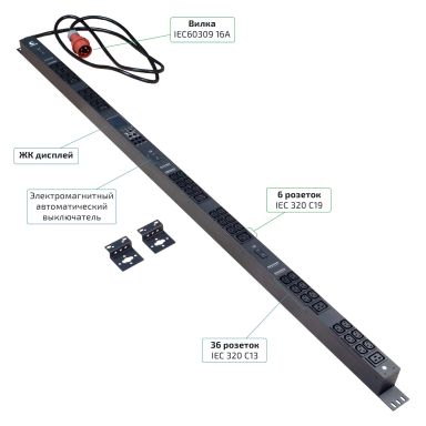 Блок распределения питания Cabeus SMART-PDU-16-3P-36C13-6C19-I309-M