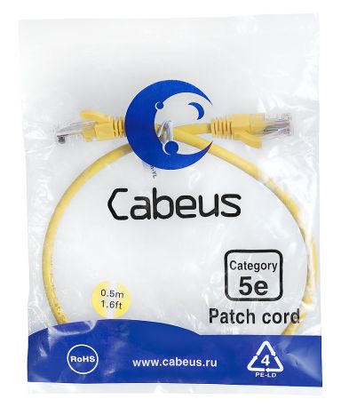Шнур коммутационный Cabeus PC-UTP-RJ45-Cat.5e-0.5m-YL-LSZH