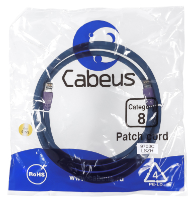 Шнур коммутационный Cabeus PC-SSTP-RJ45-Cat.8-2m-LSZH