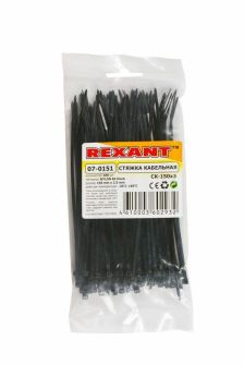 Стяжка кабельная Rexant, неоткрывающаяся, 3х150 мм (ШхД), 10х100 шт, материал: нейлон, цвет: чёрный