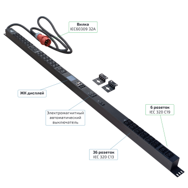 Блок распределения питания Cabeus SMART-PDU-32-3P-36C13-6C19-I309-M
